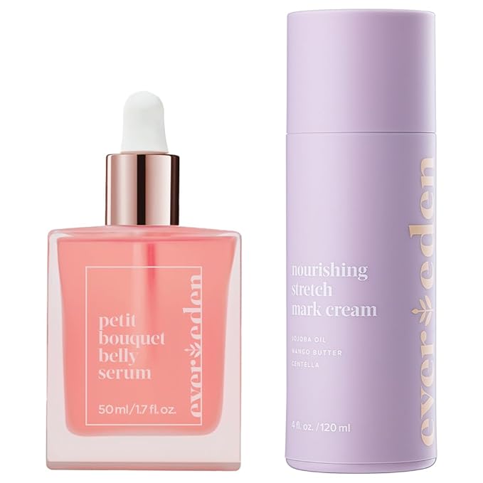 Evereden Postpartum Glow Duo - Petit Bouquet Belly Oil & Nourishing Stretch Mark Cream - Dermatologist-Developed Clean & Vegan Maternity Skincare Postpartum Gifts for New Mom - Stretch Mark Reduction-Velvo Beauty