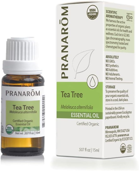 Pranarom USDA Certified Organic Tea Tree Essential Oil (15ml), 100% Pure Undiluted Therapeutic Grade from Zimbabwe for Aromatherapy, Diffuser, Healthy Skin & Hair, Massage, Relaxation-Velvo Beauty