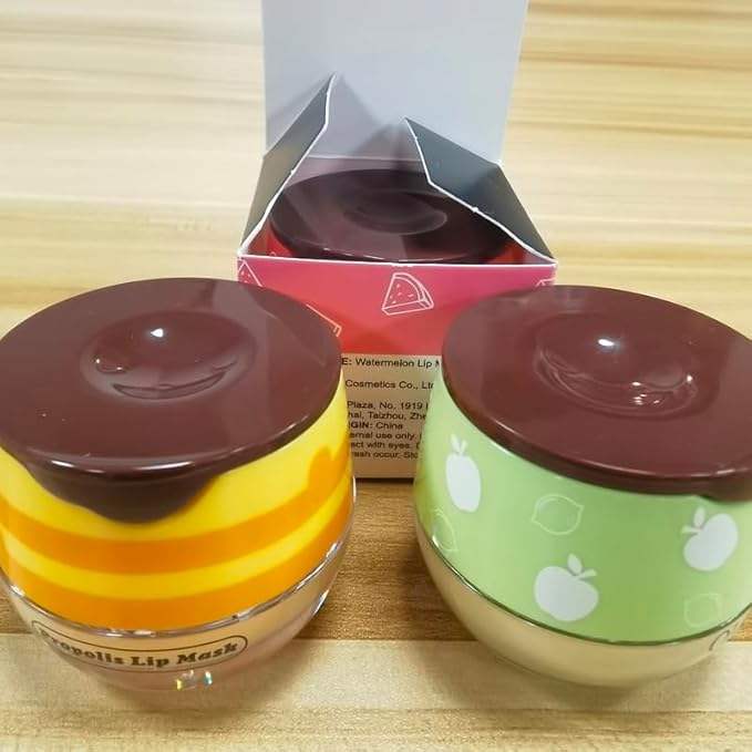 3PCS Bee Lip Balm Honey Pot,Honey&Apple Lime Lip Mask Overnight Moisturizing Lip Balm,Hydrating Prevention Dry and Cracked Reduces Lip Lines Lip Sleeping Mask (Honey+Strawberry+Apple Lime)-Velvo Beauty
