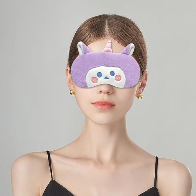 PERFECTSIGHT Sleep Eye Masks, Cute Plush Sleep Eye Cover Lightweight Adjustable Eyeshade Faux Fur Mask Cover for Women Men Sleep Travel Nap, Purple Unicorn-Velvo Beauty
