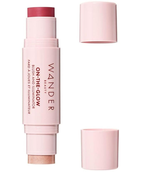 Wander Beauty On-the-Glow Blush and Illuminator - Strawberry Fields/Nude Glow - 7-in-1 Hydrating Cream Blush & Highlighting Stick - Stick Blush for Cheeks, Lip, & Body- Highlighter & Blush - 0.4 oz-Velvo Beauty