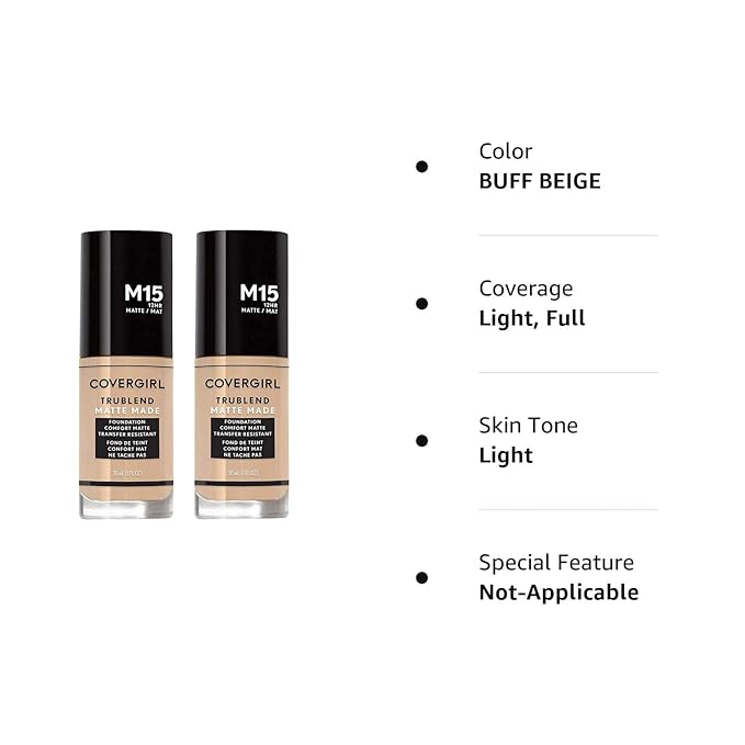 COVERGIRL Trublend Matte Made Liquid Foundation, M15 Buff Beige, 1.01 Fl Oz, 2 Count-Velvo Beauty