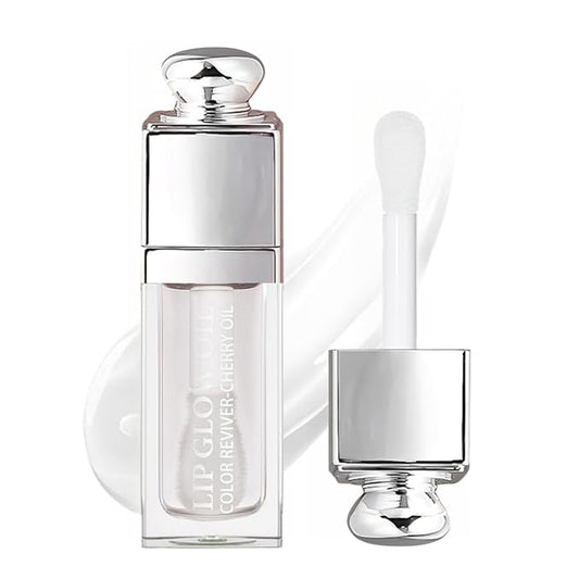 Hydrating Lip Glow Oil-Lip care oil- Lip Oil Tinted for Lip Care and Dry Lips-Prevents Dry Cracked-Non-sticky Big Brush Head-Lip Plumping -Lip Oil gloss tinted-000#CLEAR-Velvo Beauty