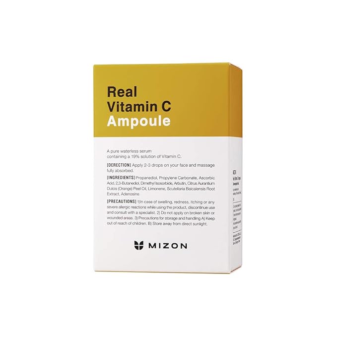 MIZON Real Vitamin C Ampoule, Pure Vitamin C, No Water Added,10 Ingredients, Nutrition, Face Moisturizer (1.01 fl oz)-Velvo Beauty