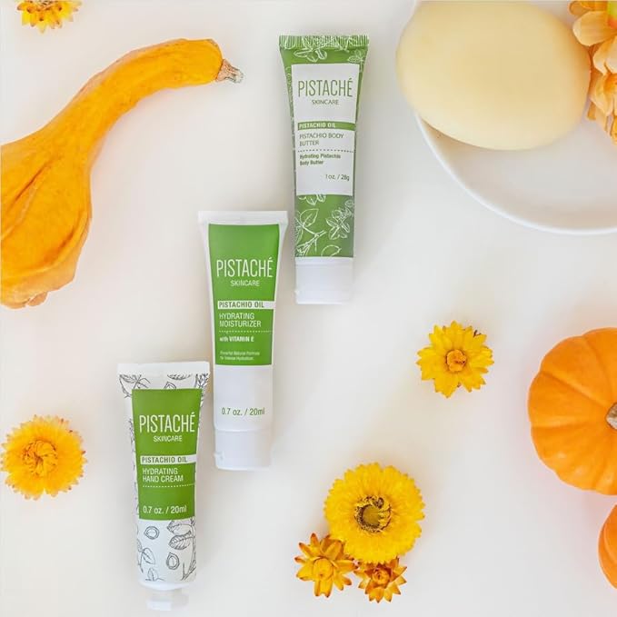 Pistaché Skincare Pistachio Oil 5-Pc Mini Collection (Travel) + Body Butter, Hand Cream, Biscotti Perfume, Eye Cream & Face Moisturizer + Hydrates and Nourishes + Vitamin E + Antioxidant Protection-Velvo Beauty