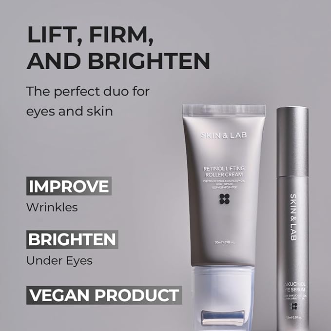 [SKIN&LAB] Anti-aging Rollers Duo Set, includes Bakuchiol Eye and Retinol Lifting Roller, Korean Vegan Skincare Gift Set, Gift for women, Christmas skincare gift set-Velvo Beauty
