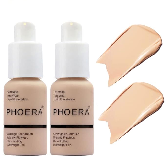 BestLand 2Pack PHOERA Foundation Full Coverage Liquid Foundation Cream - Long-lasting Lightweight Concealer - Oil-Free Formula - Natural Shade - Suitable for All Skin Types (2 Pack Nude #102)-Velvo Beauty