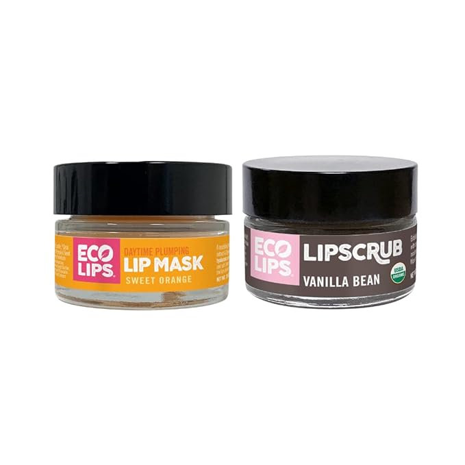Eco Lips Daily Plumping Lip Mask with Hyaluronic Acid + Organic Vanilla Bean Sugar Lip Scrub 2-pack by Eco Lips 100% Natural. Made in USA-Velvo Beauty