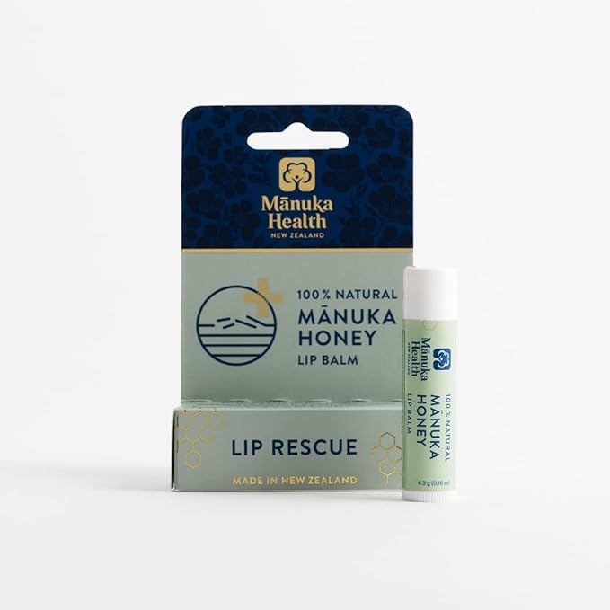 Manuka Health Lip Rescue - 0.16 oz Lip Balm for Dry Cracked Lips - 100% Natural Lip Balm with MGO 250+ Manuka Honey and Beeswax Provides Potent Lip Care-Velvo Beauty