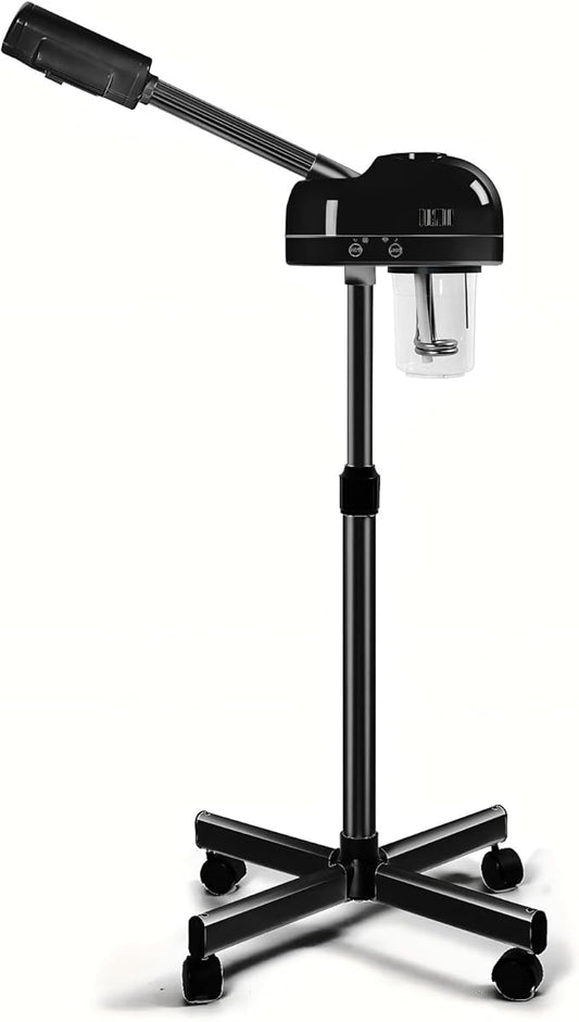 Stand Professional Ozone Facial Steamer with Touch Control, Hot Mist Function, Adjustable Height & Rolling Base, 360° Rotatable Nozzle, Use for Home, Salon SPA (Black)-Velvo Beauty