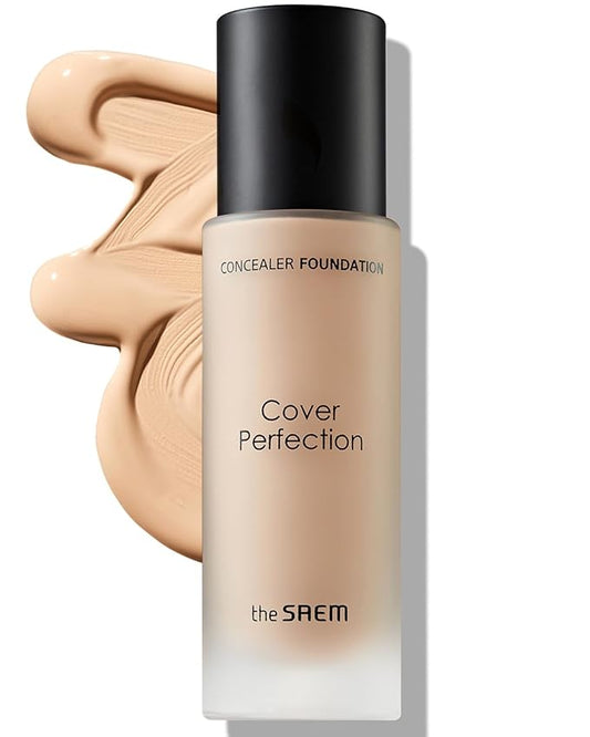 THESAEM Cover Perfection Concealer Foundation - 24H Coverage, Light Liquid Texture - Ideal for Oily, Combination Skin, Provides Semi-Matte, Smooth Finish, 1.01 fl.oz. (1.5 Natural Beige)-Velvo Beauty