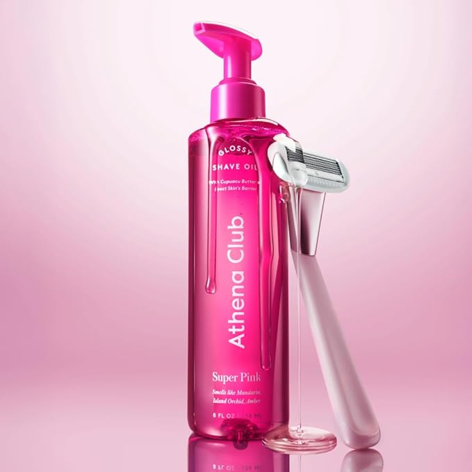 Women's Razor Shave Kit, 1 Rose Razor Handle + 6 Blade Refills + Super Pink Glossy Shave Oil-Velvo Beauty