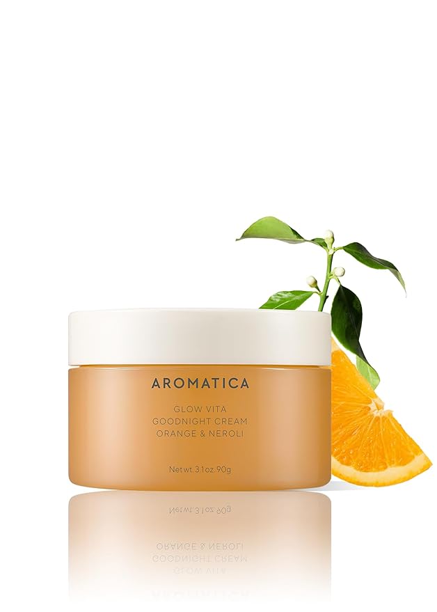 AROMATICA Glow Vita Goodnight Cream Orange & Neroli 3.1fl oz/90g - Night Cream Moisturizer For Face & Neck | Anti Aging Wrinkle Cream with Vitamin C, 5% Niacinamide-Velvo Beauty