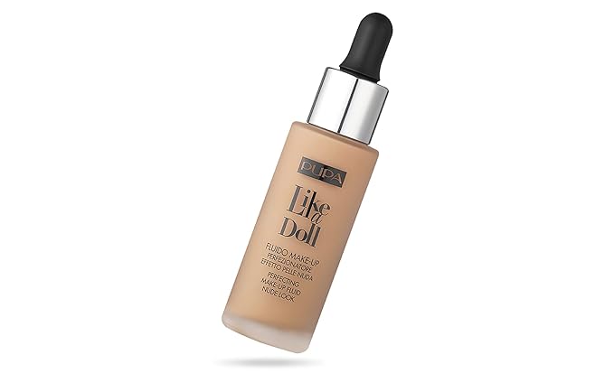 PUPA Milano Like A Doll Perfecting Make-Up Fluid Nude Look Foundation - Light Texture - Natural, Radiant Results - Nude Skin Effect - For All Skin Types - Blends Perfectly - Natural Beige - 1.01 Oz-Velvo Beauty