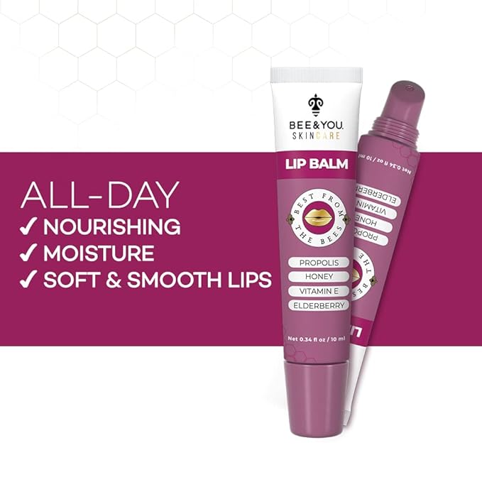 Bee and You Elderberry and Propolis Extract Lip Balm, Beeswax, Shea Butter, Vitamin E, 100% Natural Moisturizing Lip Balm, Chapstick, Chapped Lips Treatment Severe, 10ml-Velvo Beauty