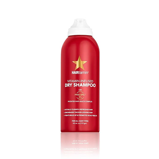 HAIRtamin Vitamin Infused Dry Shampoo for Women | Hair Texture Spray that Cleanses & Refreshes | Hair Complex for Healthy Thicker-Looking Hair | Procapil 3% & Vitamins for Scalp Health | Talc Free-Velvo Beauty