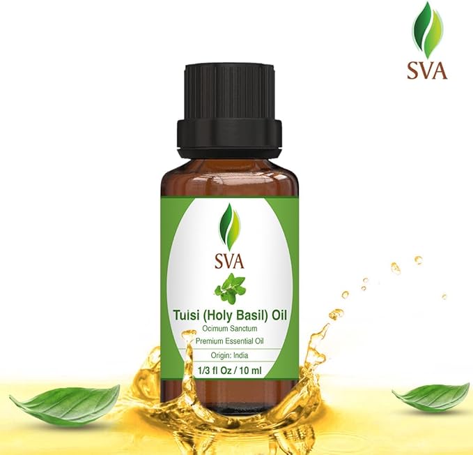 SVA Holy Tulsi Essential Oil – 1/3 Fl Oz – 100% Natural Tulsi Oil - for Diffuser, Hair Care, Face, Skin Care, Aromatherapy, Scalp and Body Massage, Soap and Candle Making-Velvo Beauty