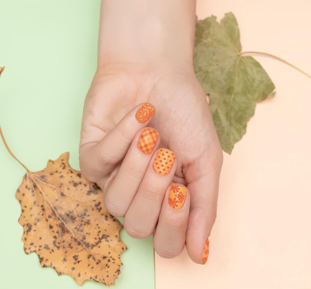 ALIBBON 6 Pcs Fall Nail Stamping Plates Set, Leaves Background Nail Art Stamp Templates, Pumpkin Gnome Stamp Templates Kit, Happy Thanksgiving Day Metal Nail Plates for DIY Printing Decor 4.7×2.4"-Velvo Beauty