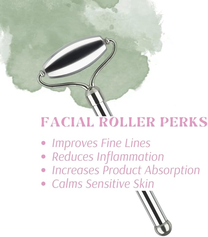 Stainless Steel Ice Roller & Rose Quartz Facial Set | Luxury Skin Care Tools for Lymphatic Drainage, Product Absorption, Skin Tightening, & Relaxation-Velvo Beauty
