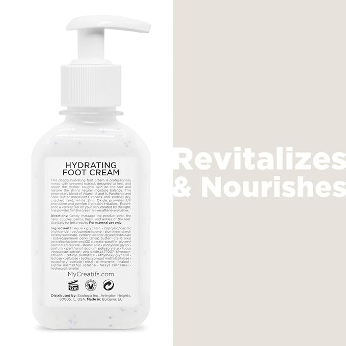 Hydrating Foot Cream for Dry Cracked Heels and Feet, 8.5 fl. oz., Deep Moisturizing Seaweed Extract and Shea Butter, Restores Soft Supple Skin-Velvo Beauty