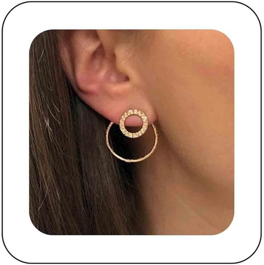 Vintage Crystal Circle Ear Jacket Earrings CZ Hollow Circle Hoop Earrings Gold Circle Earrings Minimalist Geometric Circle Stud Earrings Jewelry for Women-Velvo Beauty