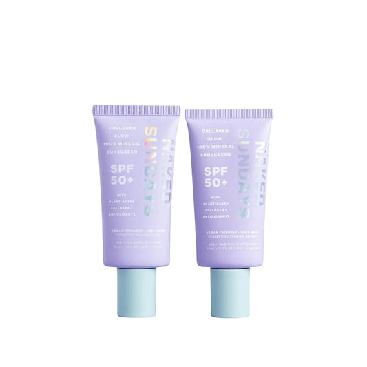 Naked Sundays SPF 50 Mineral Facial Sunscreen, Hydrating SPF with Zinc Oxide, Primer & Sheer Tint for Healthy Glow - 2 pack-Velvo Beauty