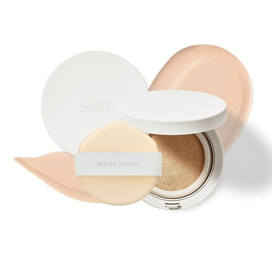 Holika Holika Reliefit CICA Clear Cushion 02 Petal Ivory 14g, 0.49oz / 1Set + 1 Refill/Vegan Cushion Foundation-Velvo Beauty