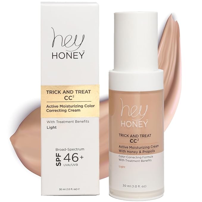 Hey Honey Trick and Treat CC² Cream SPF 46 | Active Moisturizing Color Correcting Cream with Honey & Propolis | Best Cover For Rosacea, Skin Redness & Mature Skin | Cruelty-Free | 1 oz (Light Tone)-Velvo Beauty