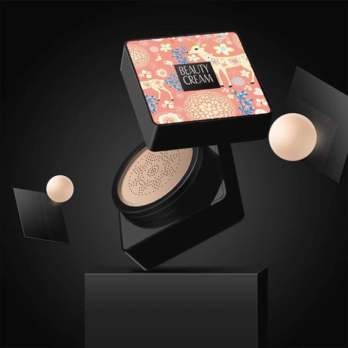 GL-Turelifes Mushroom Head Air Cushion Foundation CC Cream Water Feeling Flawless BB Cream Moisturizing Oil Control, Lightweight & Smoothing Natural Concealer (BlanchedAlmond)-Velvo Beauty