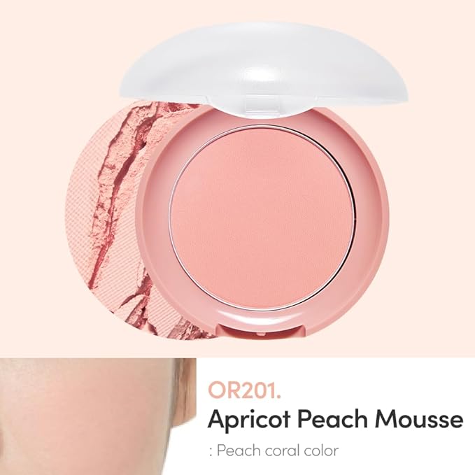 ETUDE Lovely Cookie Blusher #OR201 Apricot Peach Mousse 4g | Glowing & Natural Powder Blush with Long-Lasting Sebum Control | Easy Application | Puffy Cushion for a Lovely Makeup Look-Velvo Beauty