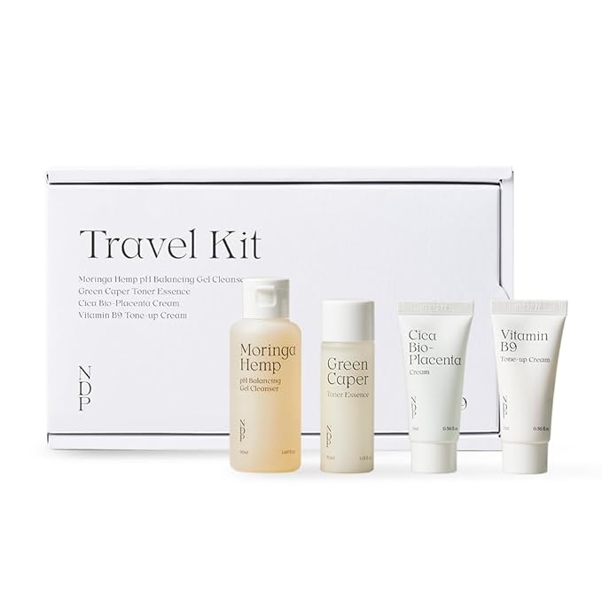 Travel Kit - Mini Travel Size Skincare Essentials - Moringa Hemp Gel Cleanser, Green Caper Toner Essence, Cica Bio-Placenta Cream, B9 Tone-Up Cream (4 items)-Velvo Beauty