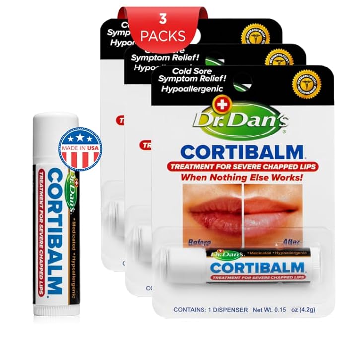 Dr. Dan's Cortibalm- 3 Pack- for Dry Cracked Lips - Healing Lip Balm for Severely Chapped Lips - Designed for Men, Women and Children-Velvo Beauty