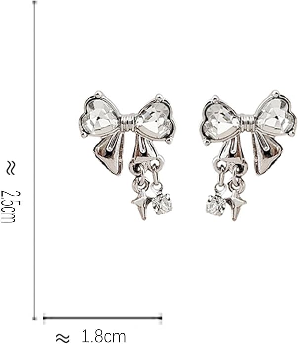 Vintage Crystal Bow Earrings Black Onyx Stud Earrings Silver Tiny Cross Drop Earrings Sparkly Cz Rhinestone Bow Earrings Jewelry for Women-Velvo Beauty