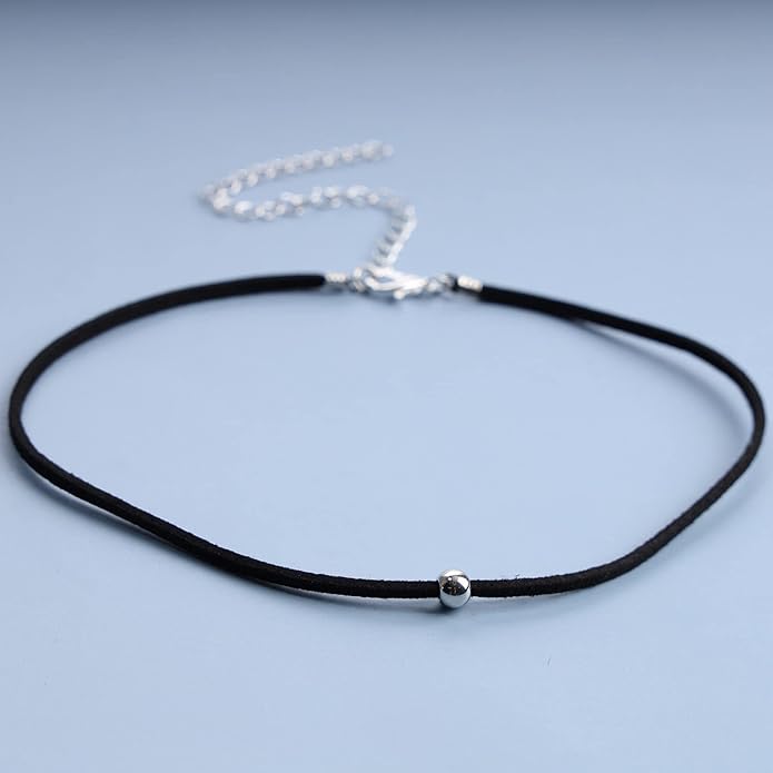 Boho Leather Choker Necklace Thin Black Suede Velvet Necklace Chain Vintage Minimalist Beaded Necklace 90s Chain Jewelry for Women Gifts-Velvo Beauty