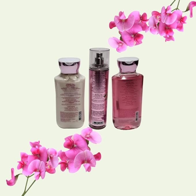 Bath and Body Works Sweet Pea Set, Body Lotion, Shower Gel and Fragrance Mist, Full Size-Velvo Beauty