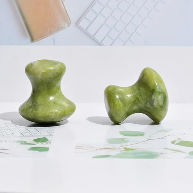 Mushroom Jade Gua Sha Facial Tools, Jade Roller Guasha Massage White Crystal Jade Stone Mushroom Shaped Face Lift Remove Wrinkles Massager for Women Spa, Body Relaxing (Green Jade)-Velvo Beauty