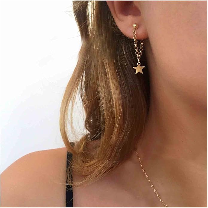 Boho Star Chain Earrings Gold Star Drop Dangle Earrings Drop Chain Star Studs Earrings Personlized Ear Threaders Earrings Jewelry for Women-Velvo Beauty