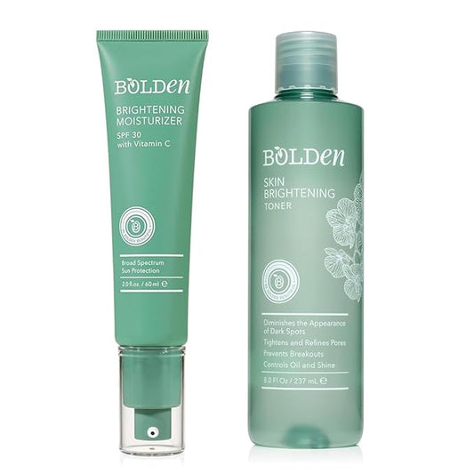 Bolden Skin Brightening Toner & SPF 30 Moisturizer Set | Fades Dark Spots, Controls Oil, Hydrates & Protects Skin | Glycolic Acid, Niacinamide, Vitamin C & Hyaluronic Acid