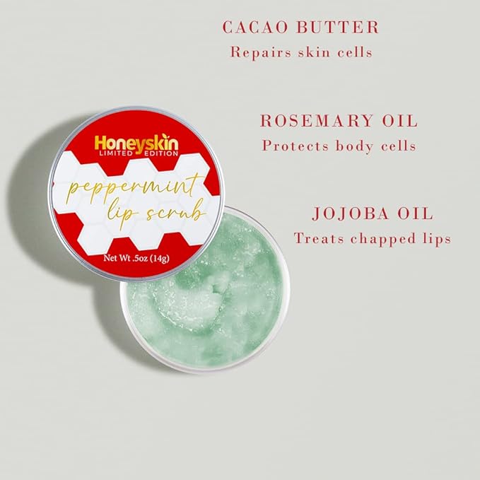 Lip Exfoliator Scrub and Lip Treatment - Gentle Lip Repair for Dry Cracked Lips and Lip Scrubs Exfoliator and Moisturizer - All Naturals Lip Brightening for Dark Lips (Peppermint)-Velvo Beauty