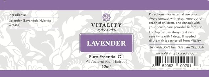 Vitality Extracts Lavender Essential Oil - Natural Calm, Stress Relief, Skin Care, Rest & Relaxation, Fresh Scent, Undiluted-Velvo Beauty