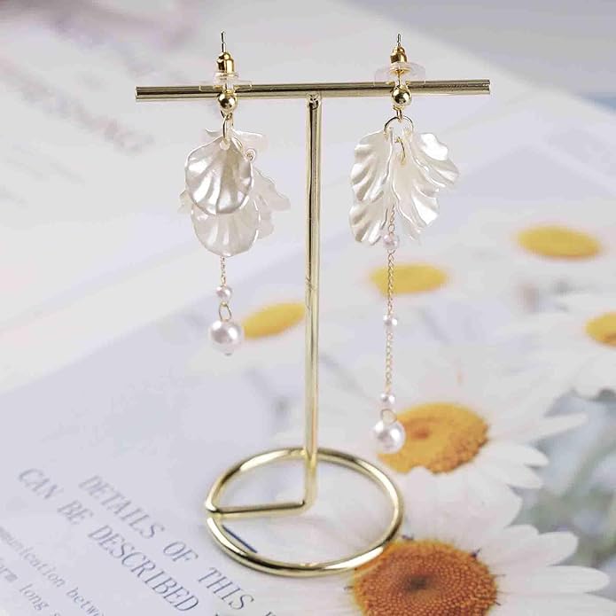 Vintage Pearl Flower Drop Earrings Long Pearl Chain Earrings Gold Pearl Tassel Earrings White Flower Dangle Earrings Jewelry for Women-Velvo Beauty