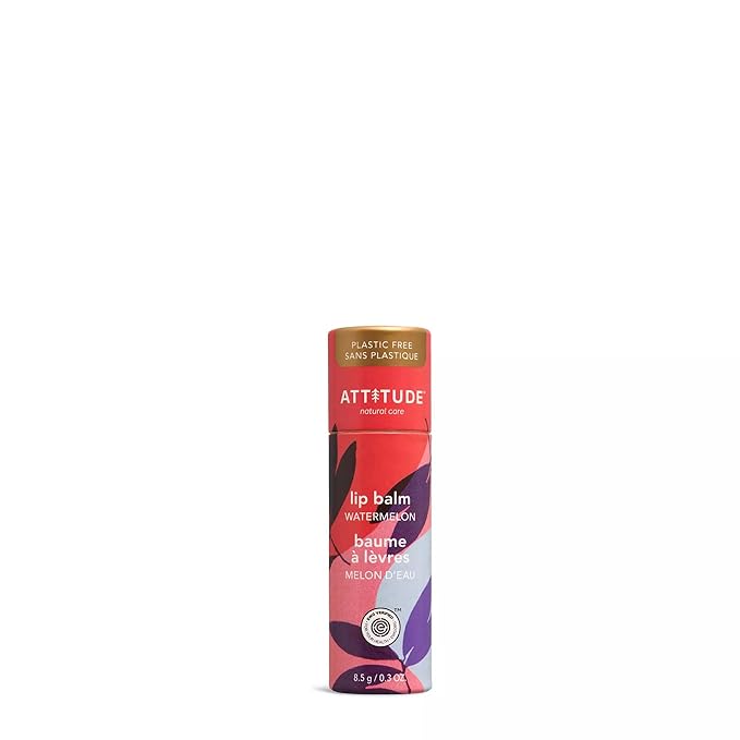 ATTITUDE Plastic-free Lip Balm, EWG Verified Plant- and Mineral-Based Ingredients, Vegan and Cruelty-free Personal Care Products, Watermelon, 0.3 Oz-Velvo Beauty