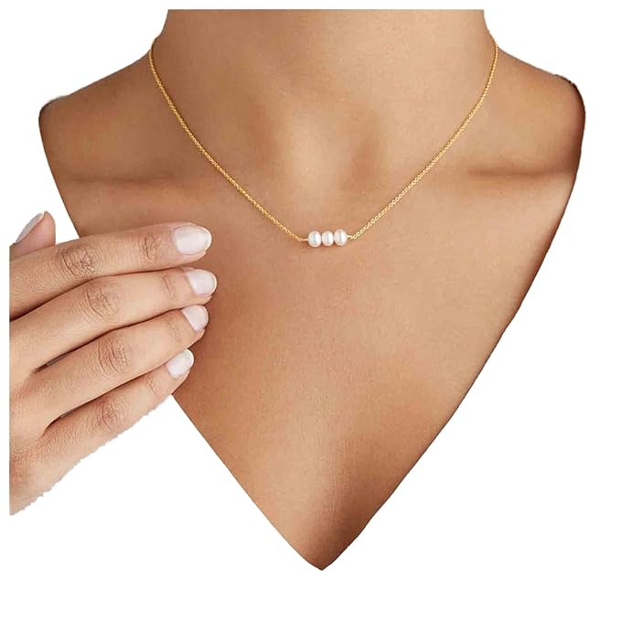Boho Pearl Choker Necklace Gold Pearl Pendant Necklace Tiny Pearl Floating Necklace Minimalist Wedding Necklace Jewelry Women and Girls Gifts-Velvo Beauty