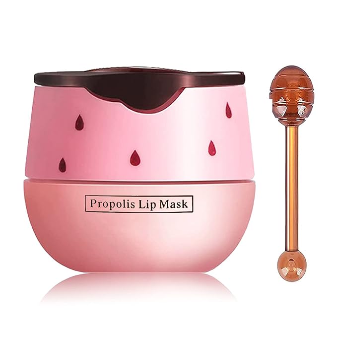 Honey Lip Balm Pot, Propolis Lip Mask, Strawberry Hydrating Propolis Lip Sleeping Mask, Prevent Dry&Cracked, Lip Repair Nourishes the Lip Skin (Strawberry)-Velvo Beauty