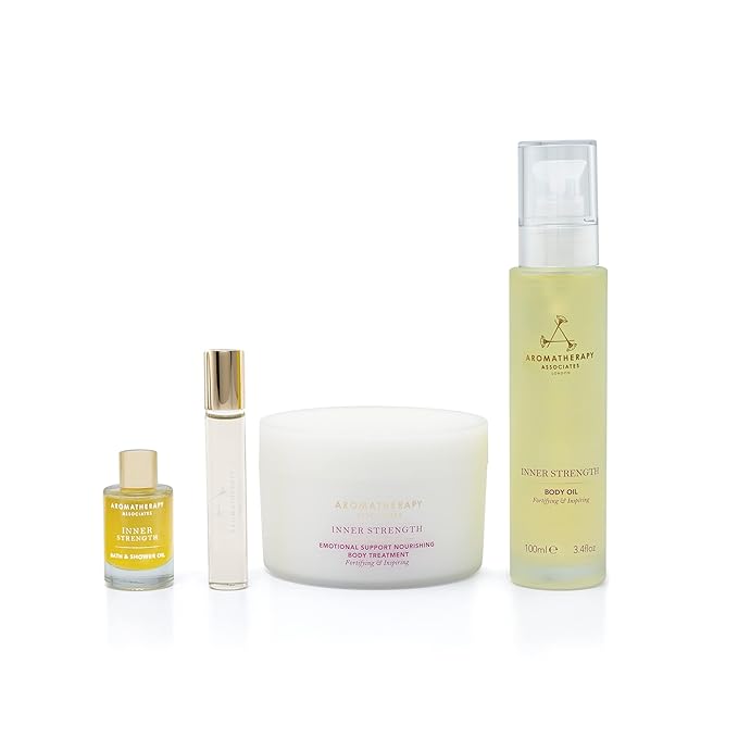 Aromatherapy Associates Moment of Comfort. Luxurious Holiday Gift Set Includes Inner Strength Bath and Shower Oil, Roller Ball, Body Oil, and Body Treatment (1 count)-Velvo Beauty