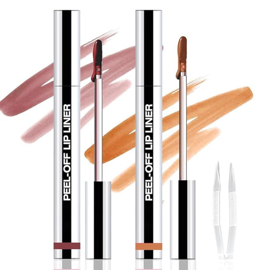 2Pcs Peel Off Matte Liquid Lip Gloss Stain-Lip Liner with Tweezer, Peel Off Lip Stain, Long Lasting & Waterproof Lipstick Tattoo, Transfer-Proof Lip Gloss for All Skin Types (01#+03, 2Pcs)-Velvo Beauty