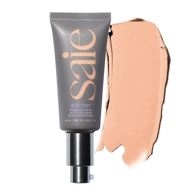 Saie Slip Tint Tinted Moisturizer with SPF 35 - Light Coverage, Glowy Skin Tint & Mineral Sunscreen for Face with Hydrating Hyaluronic Acid - Summer Makeup Essential - Shade Three + Half (1.35 oz)-Velvo Beauty