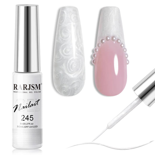 RARJSM Pearl White Gel Liner Nail Art Pearlescent Silver Shell Glitter Swirl Effect Gel Polish 8ml Build in Thin Brush Painted Drawing Striper Soak off Curing Requires for Home Salon-Velvo Beauty