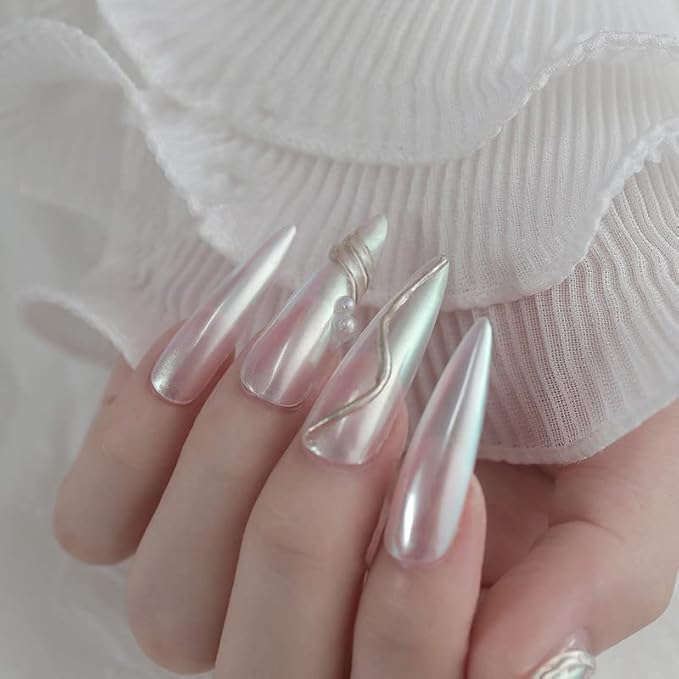 2 Pcs White Iridescent Nails Powder Aurora Chrome Powder for Nails,Mermaid Chrome Nail Pearl Powder Chameleon Chrome Nail Powder Manicure Pigment(2 Pcs Moonlight)-Velvo Beauty