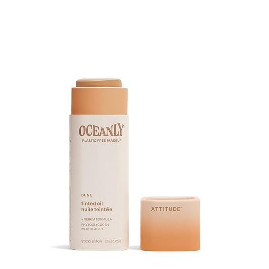 ATTITUDE Oceanly Light Coverage Face Tinted Oil Stick, EWG Verified, Titanium Dioxide-Free, Vegan & Cruelty-Free Tinted Moisturizer, Plastic-Free, Dune, 0.42 Ounces-Velvo Beauty
